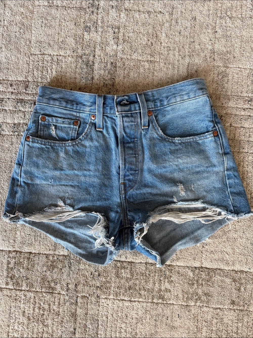 Levi's Premium Distressed Medium Blue Denim Cutoff Shorts